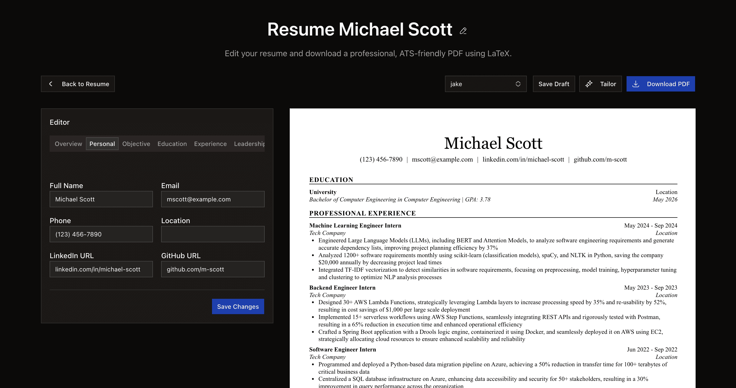Resume preview