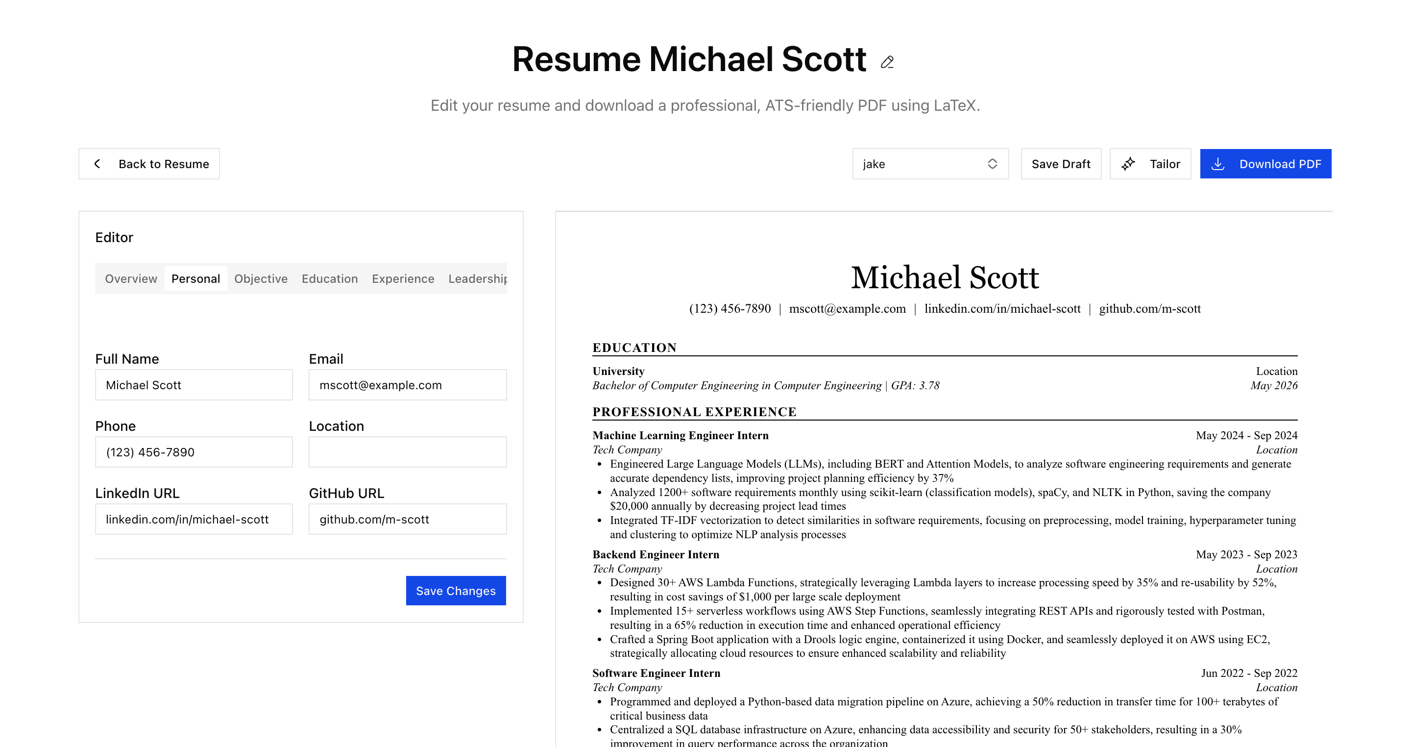 Resume preview